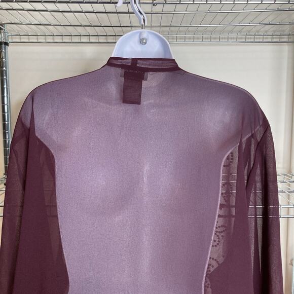 Catherines Burgundy Beaded Sheer Open Front Kimono Evening Cardigan Size 30 - Picture 11 of 11